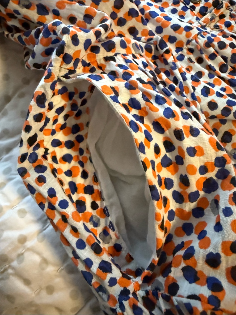 Anthropologie Short Sleeve Tiered Dot Print Dress - Blue & Orange - Picture 6 of 7